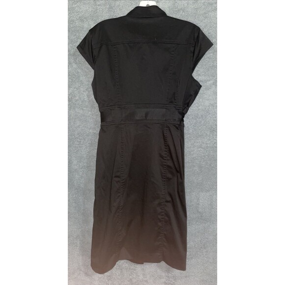 Calvin Klein Dress 12 Black Knee Length‎ Shirt Belted Button Front Lined Career - Picture 9 of 10